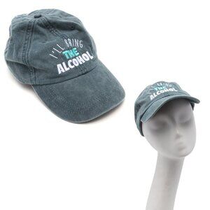 Piper Lou Distressed Green Denim Hat Cap I'll Bring the Alcohol Leather Strap